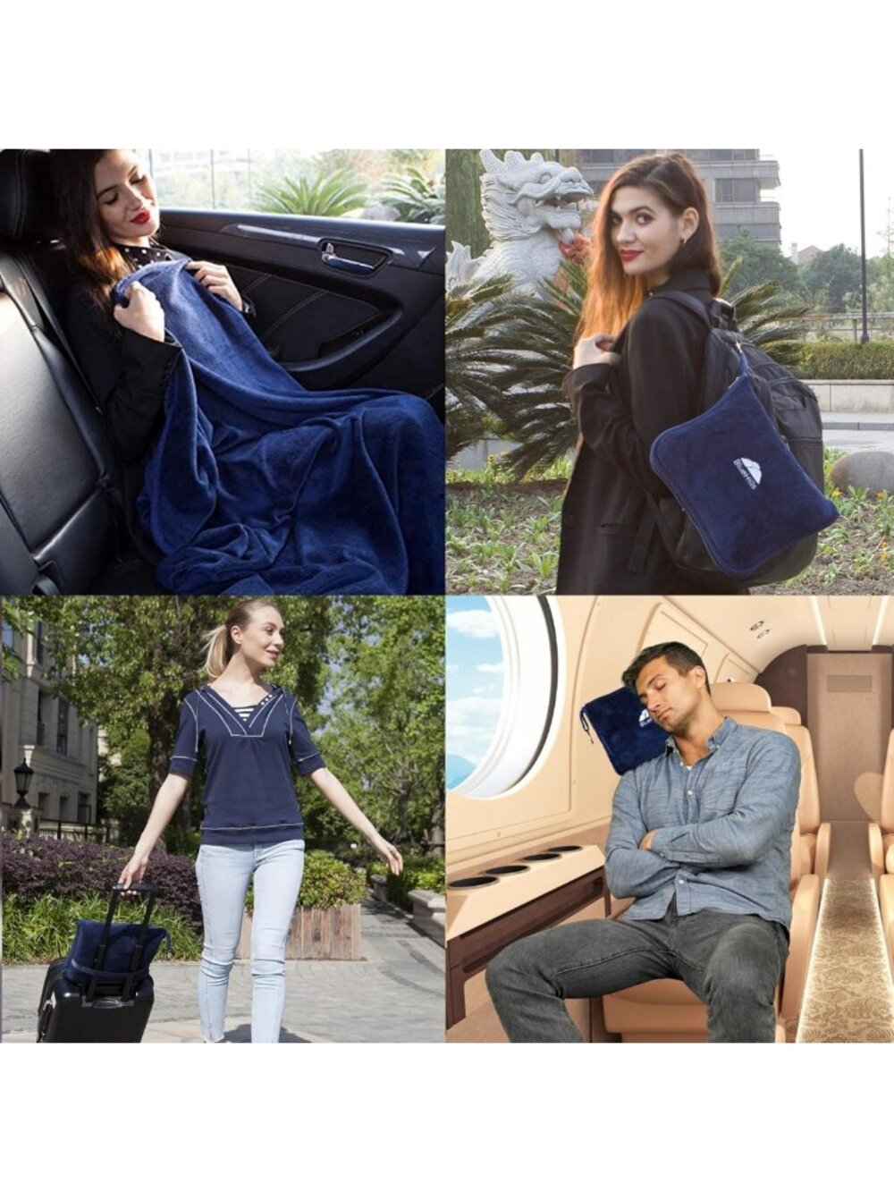 Soft Travel Blanket & Pillow Combo - Compact Packable Airplane Throw, Navy Blue - Picture 5 of 9